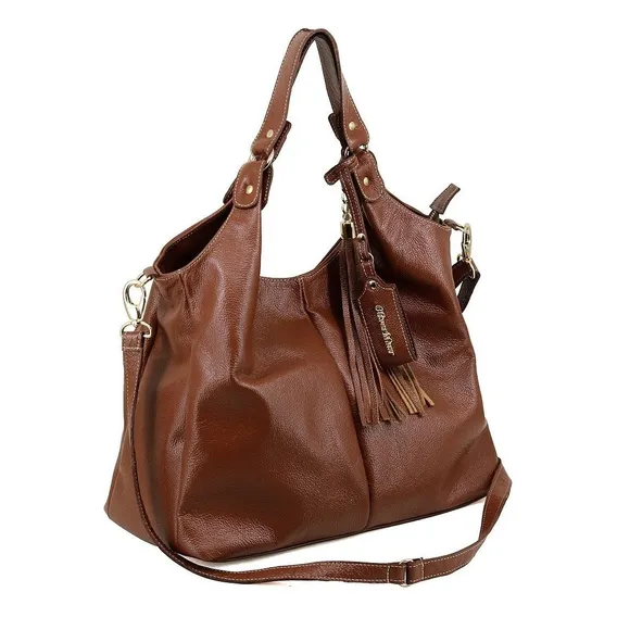 Bolsa Saco Luxuosa Em Couro Legítimo Oliver Mour Modelo1025 Cor Marrom Foto 1