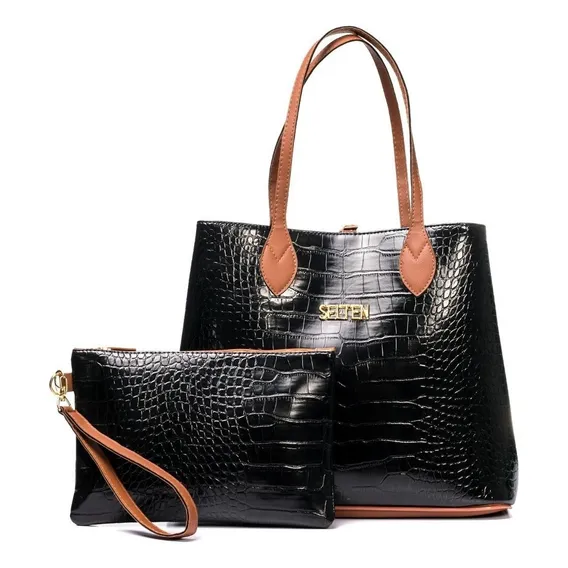 Bolsa Sacola De Ombro Feminina Com Necessaire Selten Cor Preto Foto 1