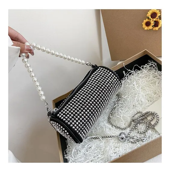 Bolsa Strass Luxo Festas Alça Pérola Foto 1