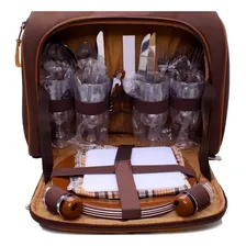 Bolsa Térmica com Kit Picnic para 4 pessoas Cozinha Camping 17l Guepardo Cor Marrom com estampa de listras Nautika Foto mini 4