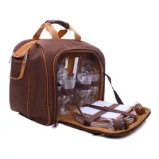 Bolsa Térmica com Kit Picnic para 4 pessoas Cozinha Camping 17l Guepardo Cor Marrom com estampa de listras Nautika Foto mini 1