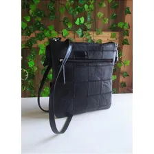 Bolsa Tiracolo Couro Legítimo Preta Foto mini  2