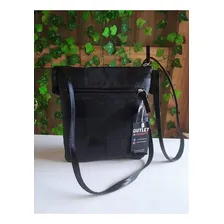 Bolsa Tiracolo Couro Legítimo Preta Foto mini  3