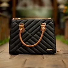 Bolsa Tote Média Couro Legitimo Luxo Sifra Cor Preto Foto mini 2