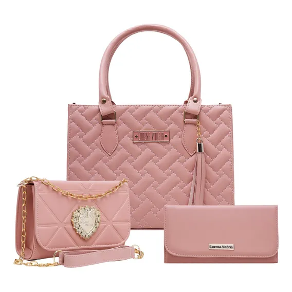 Bolsas Femininas Kit Com 3 Peças Cor Rosa Foto 1
