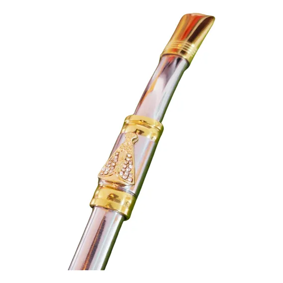 Bomba Chimarrão Aço Inox Banho De Ouro 24k Nossa Senhora Cor Cinza Foto 1