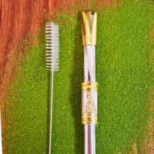 Bomba Chimarrão Aço Inox Banho De Ouro 24k Nossa Senhora Cor Cinza Foto mini  2