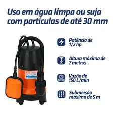 Bomba Submersível 7mca Bomba Dágua Suja Drenagem Intech Machine 9000l/h 1/2hp Bss500 127v Foto mini  3