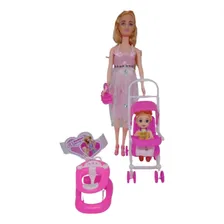 Boneca Barbie Grávida E FamÃlia Carrinho Mamãe Lindo Filho Foto mini 2