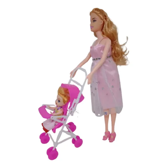 Boneca Barbie Grávida E FamÃlia Carrinho Mamãe Lindo Filho Foto 1