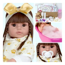 Boneca BebĂȘ Reborn Vestido Dourado Menina 16 Itens Cegonha Reborn Dolls Foto mini 3