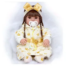 Boneca BebĂȘ Reborn Vestido Dourado Menina 16 Itens Cegonha Reborn Dolls Foto mini 1