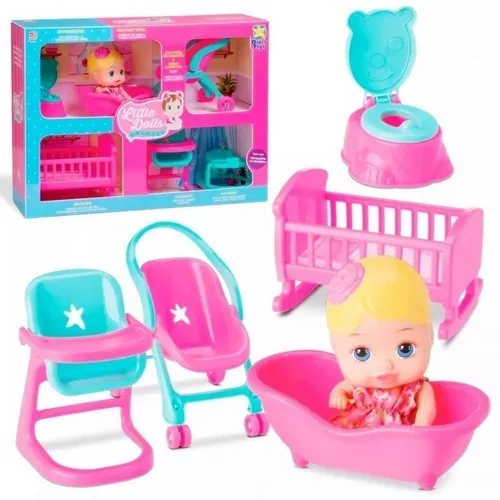 Boneca Little Dolls Casinha + 6 Acess贸rios - Divertoys Foto 1
