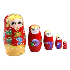Boneca Matryoshka Russa Matriosca 5 Peças Madeira Cor Vermelho Foto  mini 1