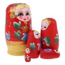 Boneca Matryoshka Russa Matriosca 5 Peças Madeira Cor Vermelho Foto mini  3