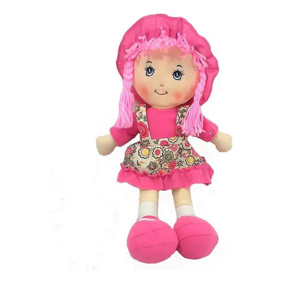 Boneca Pano Saia Rosa Com Trança Foto 1