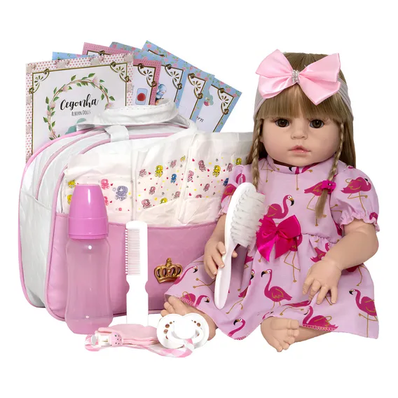 Boneca Reborn Cegonha Boneca Reborn com Vestido Flamingo e Acess贸rios Foto 1