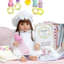 Boneca Reborn com Acess贸rios Cegonha Reborn Dolls Estilo Menina Cabelo Castanho Foto mini 2