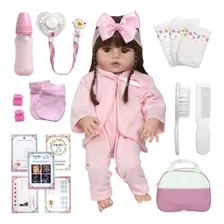 Boneca Reborn De Silicone Bebê Realista Menina Com Chupeta Foto  mini 1