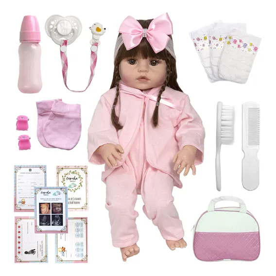 Boneca Reborn De Silicone Bebê Realista Menina Com Chupeta Foto 1