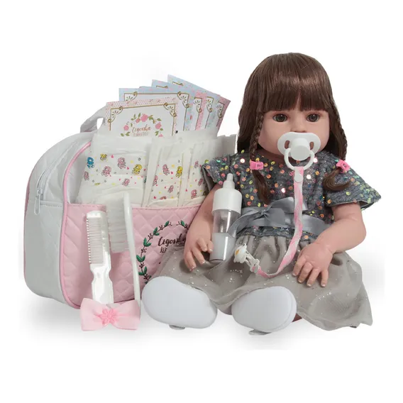 Boneca Reborn Realista 100% Silicone Com Bolsa Kit Itens Foto 1
