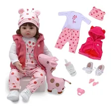 Boneca Reborn Realista de Silicone 46cm Girafinha PelĂșcia Foto mini 4