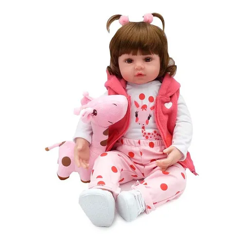 Boneca Reborn Realista de Silicone 46cm Girafinha PelĂșcia Foto 1