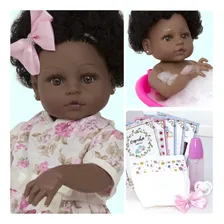 Boneca Tipo Reborn Menina Laura Negra Cabelo Cacheado Linda Foto  mini 1