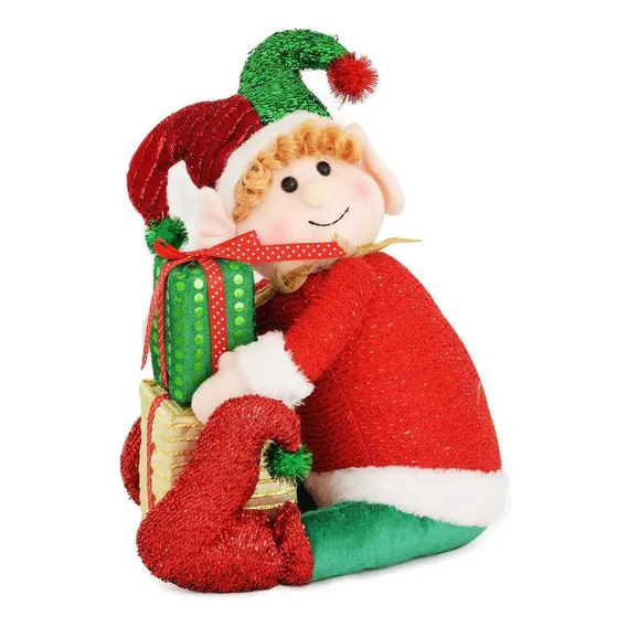 Boneco Sentado Enfeite Natalino 36cm Duende Com Presente Foto 1