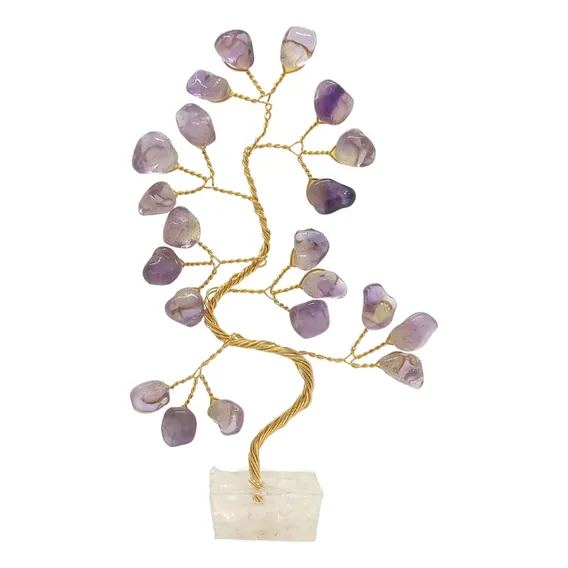 Bonsai Pedra Ametista Espiritualidade Base Cristais 14cm Foto 1