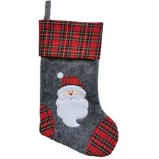 Bota Natalina Papai Noel Em Feltro Xadrez 40x25cm Cor Cinza Foto  mini 1
