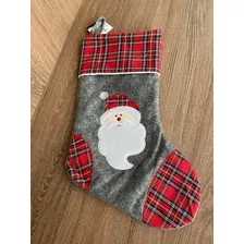 Bota Natalina Papai Noel Em Feltro Xadrez 40x25cm Cor Cinza Foto mini 4