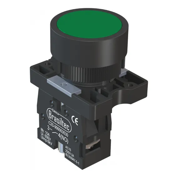 Botao De Impulso Plastico Verde 22mm 1na Foto 1