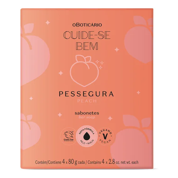 Boticário Cuide-bem PESSEGURA Sabonete Em Barra 4x80g Foto 1