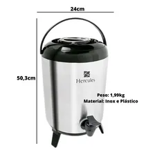 Botijão Inox Térmico 9,5lts Hercules Café Suco Água 12x S/ju Cor Cinza/Preto Foto mini 4
