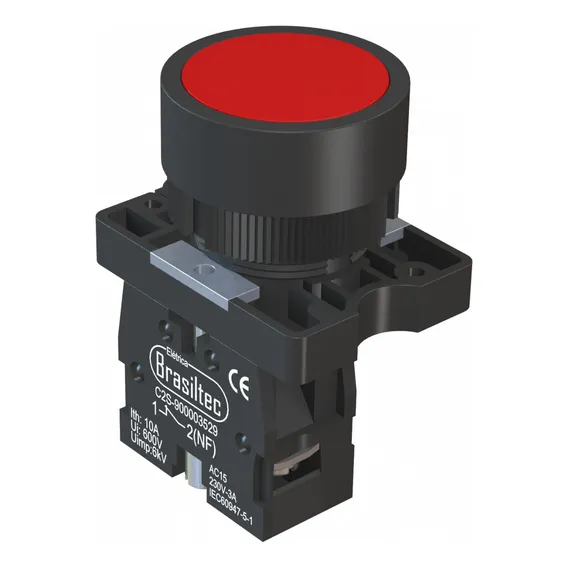Botão Comando Impulso 1nf Vermelho Botão Pulsador 22mm Foto 1