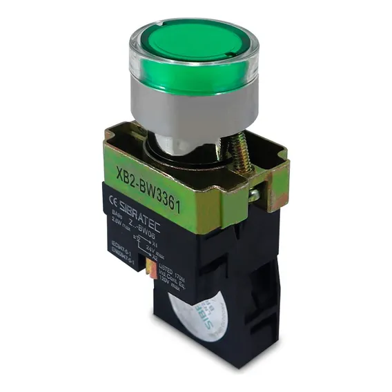 Botão Comando Impulso Iluminado Led 24vca/vcc 1na Verde Foto 1