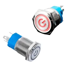 Botão Liga/desliga Led 12v Metal Inox 16mm/19mm Com Trava Cor 16mm Azul Foto mini 1