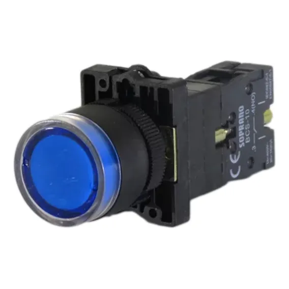 Botão Pulsador Iluminado Na 220v Azul Soprano Foto 1