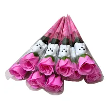 Botão Rosa Artificial Com Ursinho Flores Embalado 10und Foto mini 4