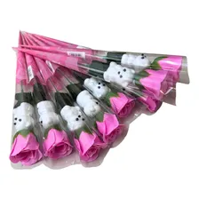 Botão Rosa Artificial Com Ursinho Flores Embalado 10und Foto mini 3