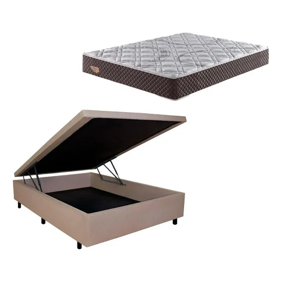 Box Baú Casal Bege 138x188 + Colchão Casal Adorabile Ecoflex Foto 1