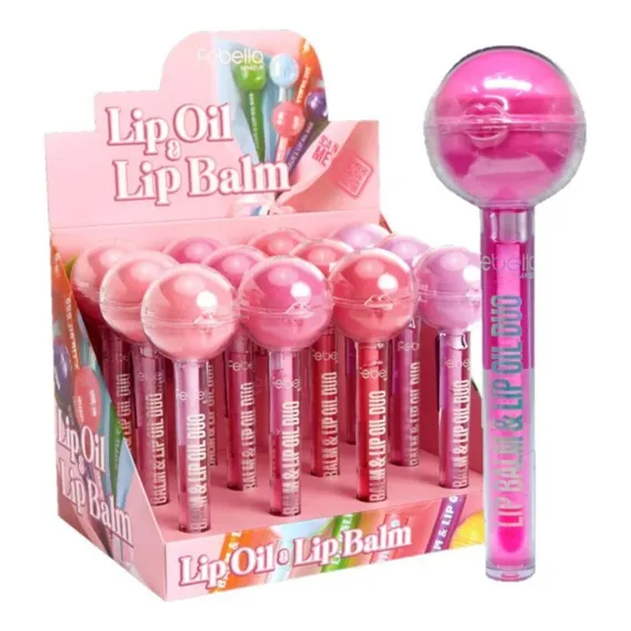 Box Fechado C/12 Uni Duo Lip Oil & Lip Balm Febella 4 Cores Foto 1