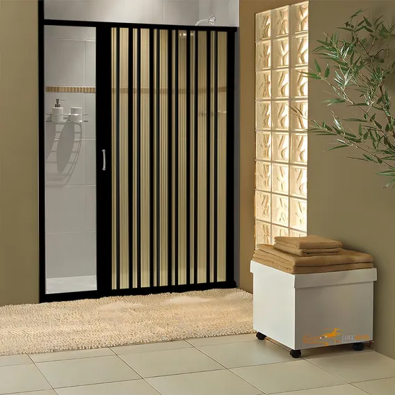 Box Sanfonado Banheiro Em Pvc 1,60 Lag X 1,85 Alt Preto Foto 1