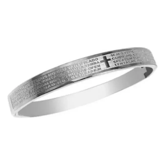 Bracelete Masculino Oração Pai Nosso Aço Inox Cor Prateado Foto 1
