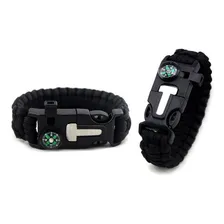 Bracelete Paracord Com Pederneira, Bússola Apito Cor Preto Foto mini 2
