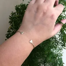 Bracelete Pulseira 2 Corações Regulável Prata Legítima Foto mini  3