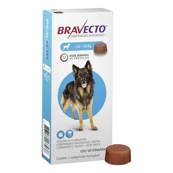 Bravecto 20 40 Kg Carrapato Antipulgas Remedio Comprimido Cor 20 A 40 Kilos - 1000mg - Azul Foto 1