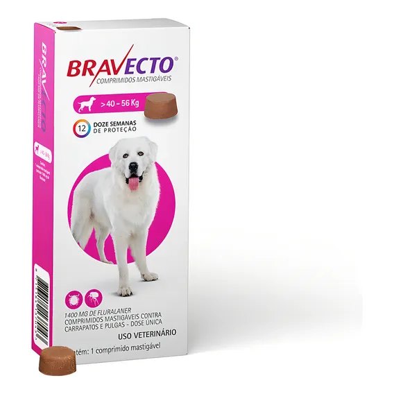 Bravecto MSD 40 a 56kg Antipulgas Carrapatos Cães Comprimido 1 msd Foto 1