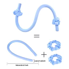 Brewix Curly Halo Cachos Sem Calor Cachos De Seda Para Enrolar O Cabelo Cachos Sem Calor Para Cabelo Curto Cachos Sem Calor Para Cabelo Longo Durante A Noite, Tiara Azul Foto mini  3